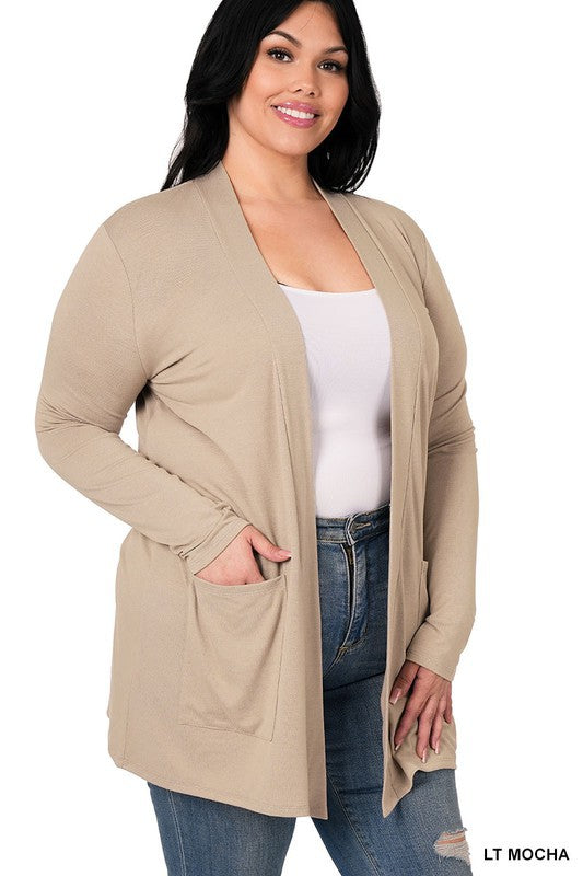 PLUS SLOUCHY POCKET OPEN CARDIGAN