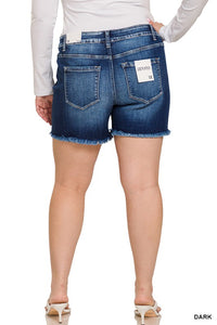 Plus Midi Raw Frayed Hem Denim Shorts