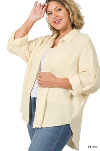 PLUS OVERSIZED RAW EDGE SHIRT