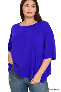 PLUS RIB BOAT NECK DOLMAN SLEEVE TOP W FRONT SEAM