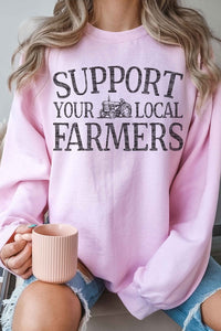 PLUS SIZE SUPPORT YOUR FARMERS GRAPHIC SWEATSHIRT