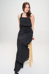 ELASTIC STRAP TIERED JUMPSUIT