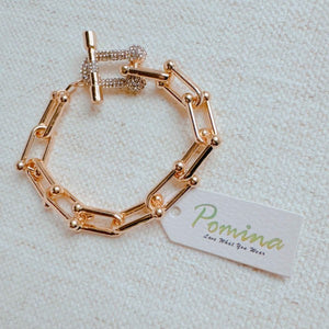 Paved Toggle U Chain Link Bracelet