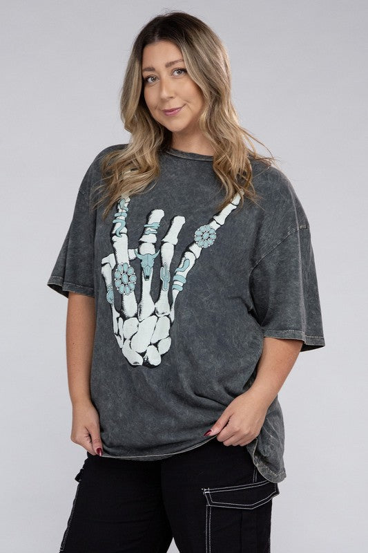 Plus Skeleton Rock Hand Sign Graphic Top