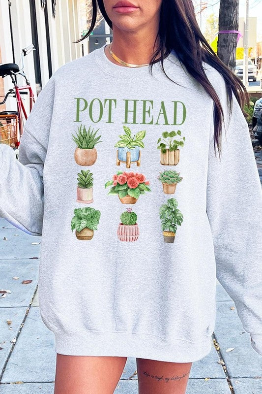 Pot Head Plant Lover Graphic Plus Sweatshirt