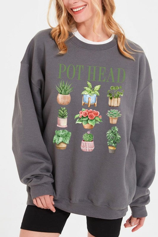 Pot Head Plant Lover Graphic Plus Sweatshirt