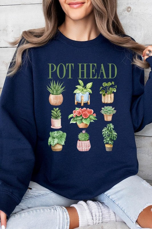 Pot Head Plant Lover Graphic Plus Sweatshirt