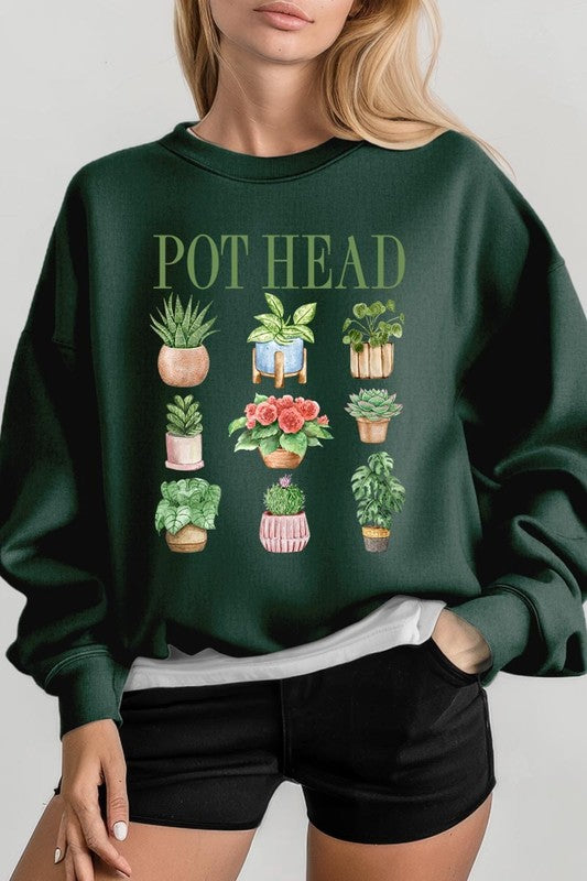 Pot Head Plant Lover Graphic Plus Sweatshirt