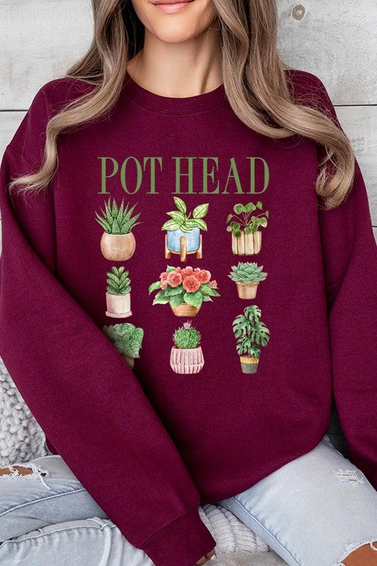 Pot Head Plant Lover Graphic Plus Sweatshirt