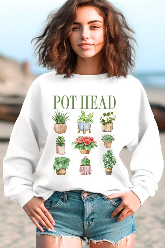 Pot Head Plant Lover Graphic Plus Sweatshirt