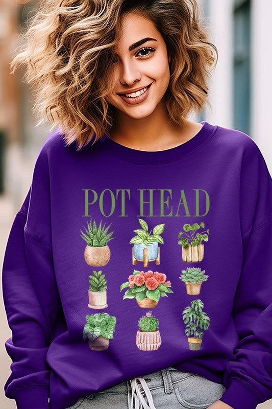 Pot Head Plant Lover Graphic Plus Sweatshirt