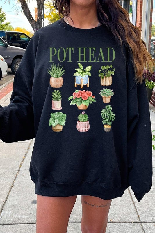 Pot Head Plant Lover Graphic Plus Sweatshirt