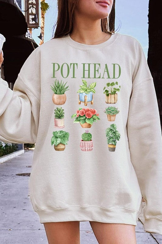 Pot Head Plant Lover Graphic Plus Sweatshirt