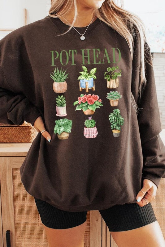 Pot Head Plant Lover Graphic Plus Sweatshirt