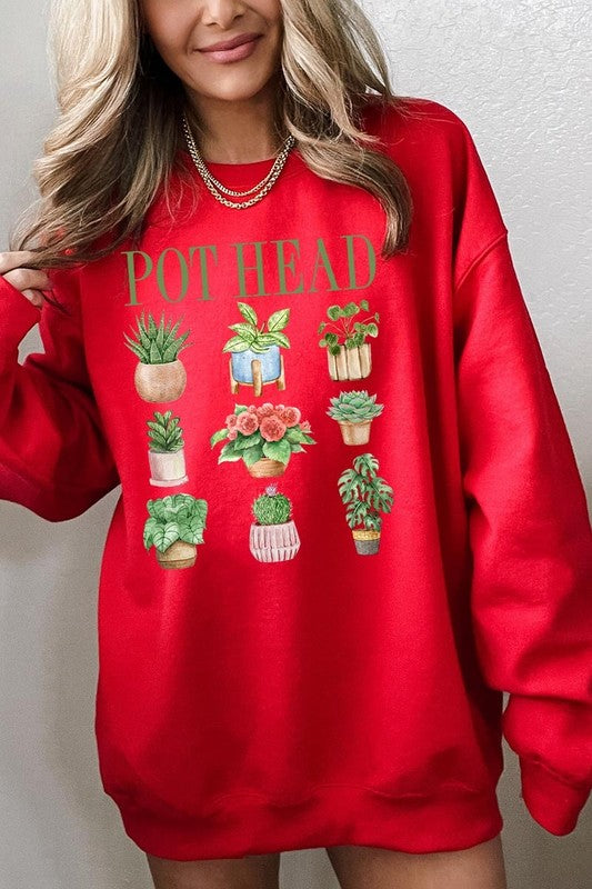 Pot Head Plant Lover Graphic Plus Sweatshirt