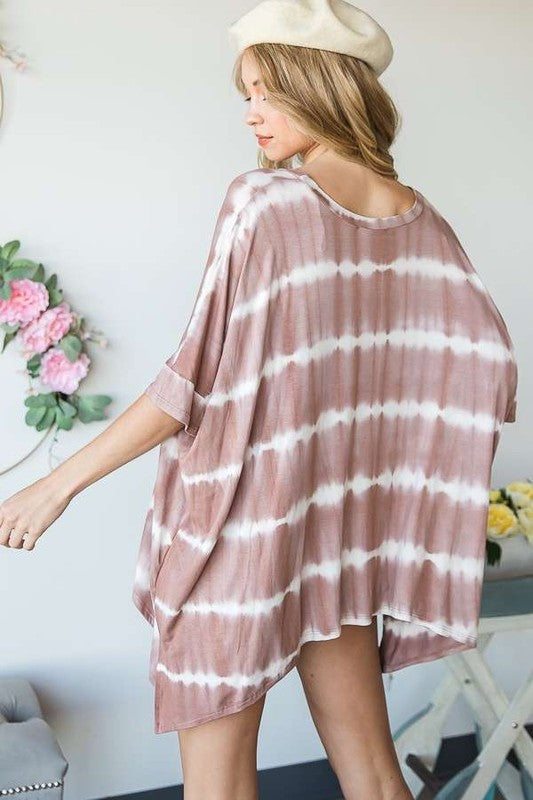 Striped Tie Dye Round Neck Tunic Plus KRT1408-1P