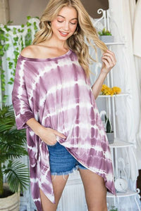 Striped Tie Dye Round Neck Tunic Plus KRT1408-1P